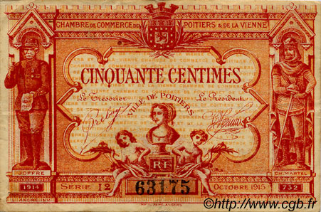 50 Centimes FRANCE Regionalismus und verschiedenen Poitiers 1917 JP.101.10 S