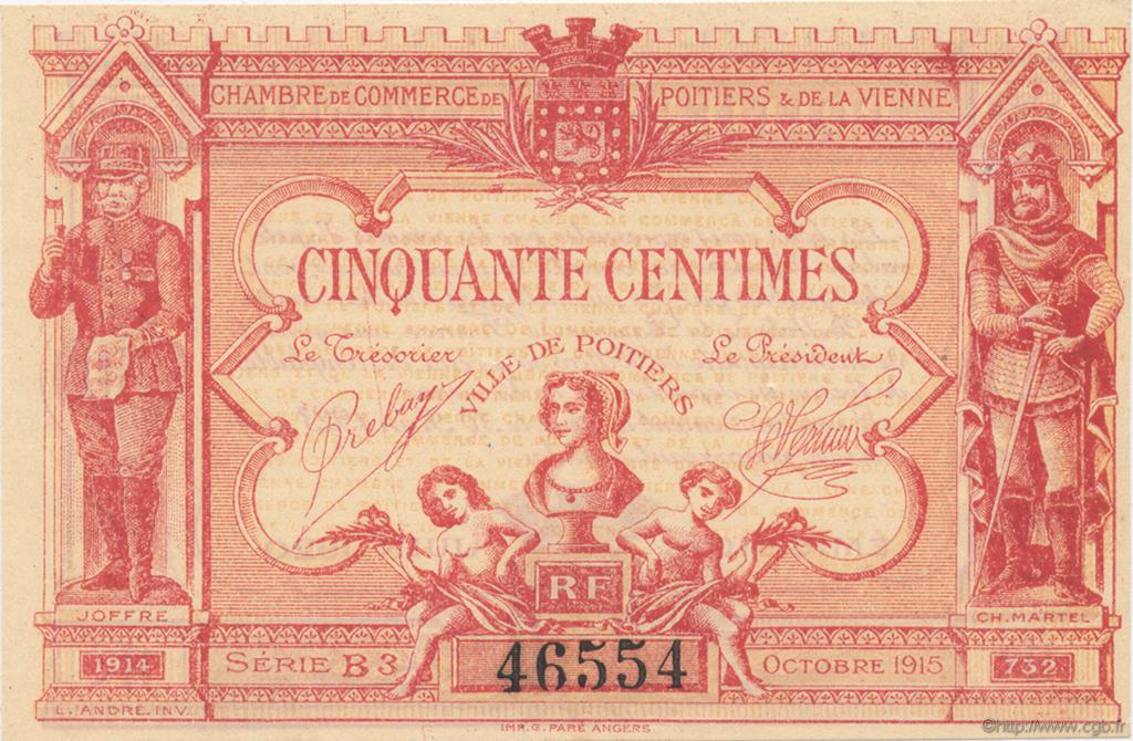 50 Centimes FRANCE regionalismo y varios Poitiers 1920 JP.101.11 SC a FDC