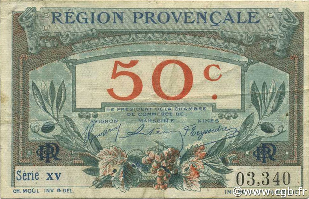 50 Centimes FRANCE Regionalismus und verschiedenen Alais, Arles, Avignon, Gap, Marseille, Nîmes, Toulon 1918 JP.102.01 S