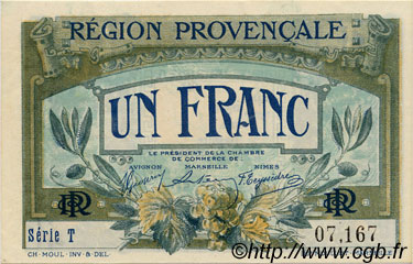 1 Franc FRANCE regionalism and miscellaneous Alais, Arles, Avignon, Gap, Marseille, Nîmes, Toulon 1918 JP.102.04 AU+
