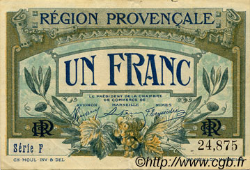 1 Franc FRANCE regionalismo y varios Alais, Arles, Avignon, Gap, Marseille, Nîmes, Toulon 1918 JP.102.04 MBC a EBC