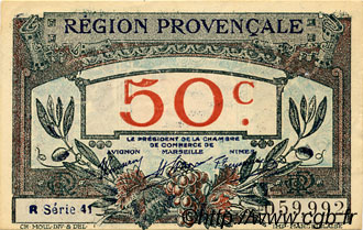 50 Centimes FRANCE regionalism and various Alais, Arles, Avignon, Gap, Marseille, Nîmes, Toulon 1918 JP.102.09 AU+