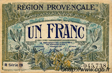 1 Franc FRANCE Regionalismus und verschiedenen Alais, Arles, Avignon, Gap, Marseille, Nîmes, Toulon 1918 JP.102.12 SS to VZ