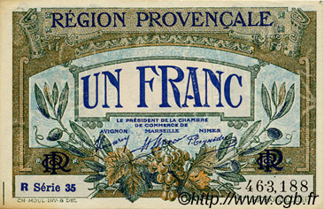 1 Franc FRANCE regionalism and various Alais, Arles, Avignon, Gap, Marseille, Nîmes, Toulon 1918 JP.102.18 AU+