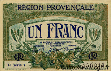 1 Franc FRANCE regionalismo y varios Alais, Arles, Avignon, Gap, Marseille, Nîmes, Toulon 1918 JP.102.18 MBC a EBC