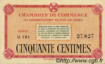 50 Centimes FRANCE regionalismo e varie Puy-De-Dôme 1918 JP.103.01 AU a FDC