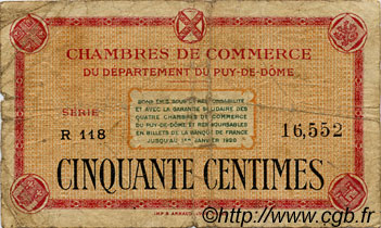 50 Centimes FRANCE régionalisme et divers Puy-De-Dôme 1918 JP.103.01 TB