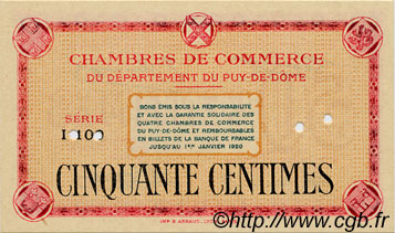 50 Centimes Annulé FRANCE regionalismo e varie Puy-De-Dôme 1920 JP.103.02 AU a FDC