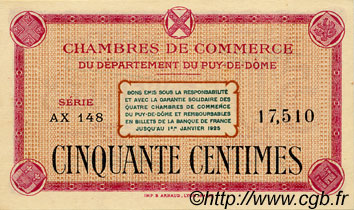 50 Centimes FRANCE regionalism and miscellaneous Puy-De-Dôme 1918 JP.103.03 AU+