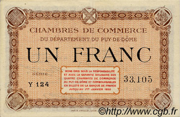 1 Franc FRANCE regionalismo y varios Puy-De-Dôme 1918 JP.103.06 MBC a EBC