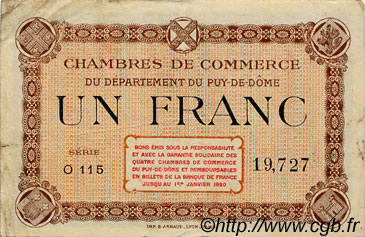 1 Franc FRANCE régionalisme et divers Puy-De-Dôme 1920 JP.103.06 TB