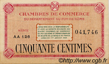 50 Centimes FRANCE regionalism and miscellaneous Puy-De-Dôme 1920 JP.103.15 VF - XF