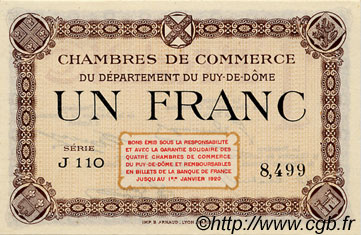 1 Franc FRANCE regionalism and various Puy-De-Dôme 1918 JP.103.16 AU+