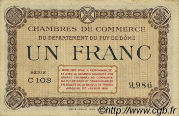 1 Franc FRANCE regionalismo y varios Puy-De-Dôme 1920 JP.103.16 MBC a EBC