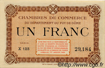 1 Franc FRANCE regionalismo y varios Puy-De-Dôme 1918 JP.103.20 MBC a EBC