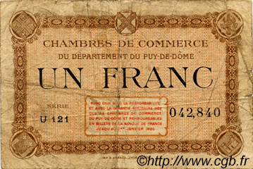 1 Franc FRANCE regionalism and various Puy-De-Dôme 1918 JP.103.21 F