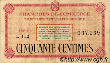 50 Centimes FRANCE regionalismo e varie Puy-De-Dôme 1918 JP.103.22 MB