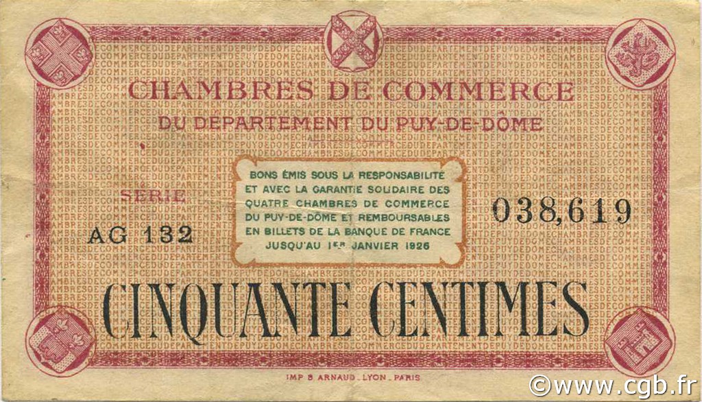 50 Centimes FRANCE régionalisme et divers Puy-De-Dôme 1918 JP.103.23 TB
