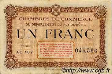 1 Franc FRANCE Regionalismus und verschiedenen Puy-De-Dôme 1918 JP.103.25 SS to VZ