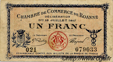 1 Franc FRANCE Regionalismus und verschiedenen Roanne 1917 JP.106.12 S