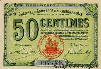50 Centimes FRANCE regionalismo e varie Rochefort-Sur-Mer 1915 JP.107.11 BB to SPL