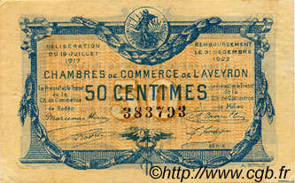 50 Centimes FRANCE regionalism and various Rodez et Millau 1917 JP.108.11 VF - XF