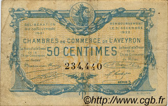 50 Centimes FRANCE regionalism and miscellaneous Rodez et Millau 1921 JP.108.16 F