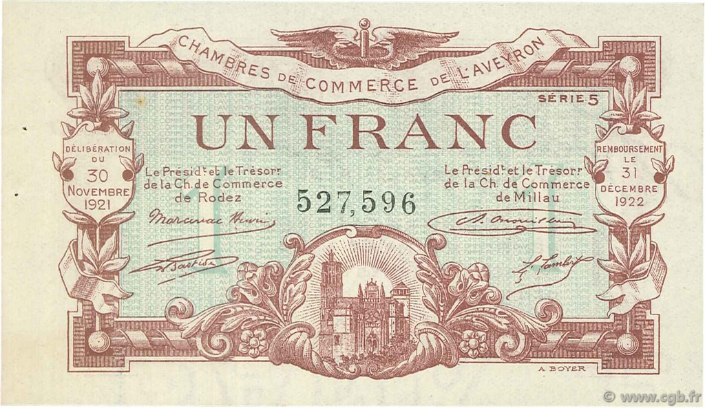 1 Franc FRANCE regionalismo e varie Rodez et Millau 1921 JP.108.18 BB to SPL