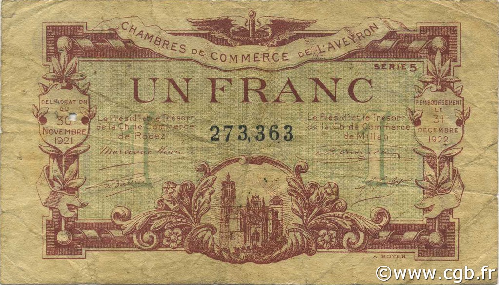 1 Franc FRANCE régionalisme et divers Rodez et Millau 1921 JP.108.18 TB