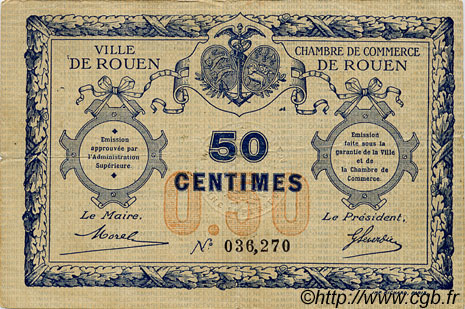 50 Centimes FRANCE regionalismo y varios Rouen 1920 JP.110.01 BC