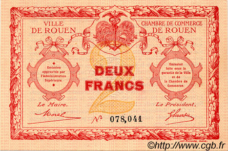 2 Francs FRANCE regionalism and miscellaneous Rouen 1920 JP.110.05 VF - XF