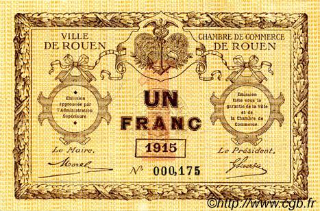 1 Franc FRANCE Regionalismus und verschiedenen Rouen 1915 JP.110.10 fST to ST