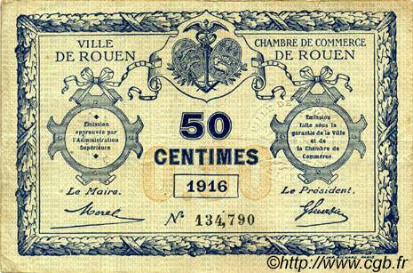 50 Centimes FRANCE regionalismo e varie Rouen 1916 JP.110.18 BB to SPL