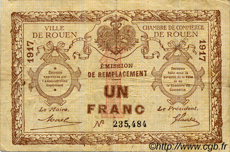 1 Franc FRANCE régionalisme et divers Rouen 1917 JP.110.30 TB