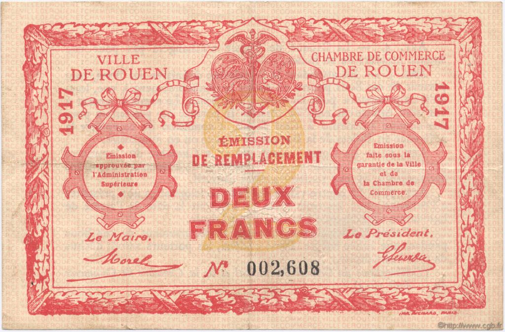 2 Francs FRANCE regionalism and miscellaneous Rouen 1917 JP.110.32 VF - XF