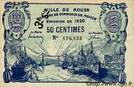 50 Centimes FRANCE regionalismo y varios Rouen 1920 JP.110.61 MBC a EBC