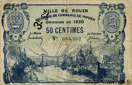 50 Centimes FRANCE regionalism and miscellaneous Rouen 1920 JP.110.61 F