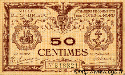 50 Centimes FRANCE regionalismo e varie Saint-Brieuc 1918 JP.111.01 BB to SPL
