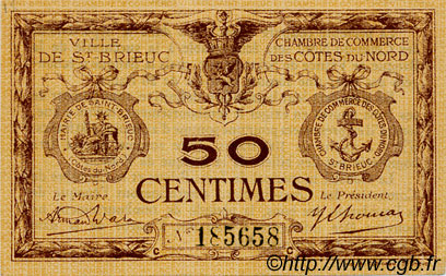 50 Centimes FRANCE regionalismo e varie Saint-Brieuc 1918 JP.111.13 BB to SPL