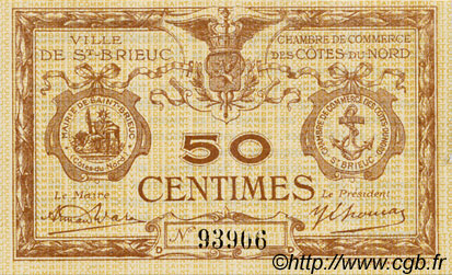 50 Centimes FRANCE regionalismo y varios Saint-Brieuc 1918 JP.111.17 MBC a EBC