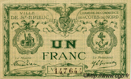 1 Franc FRANCE regionalism and miscellaneous Saint-Brieuc 1918 JP.111.18 VF - XF