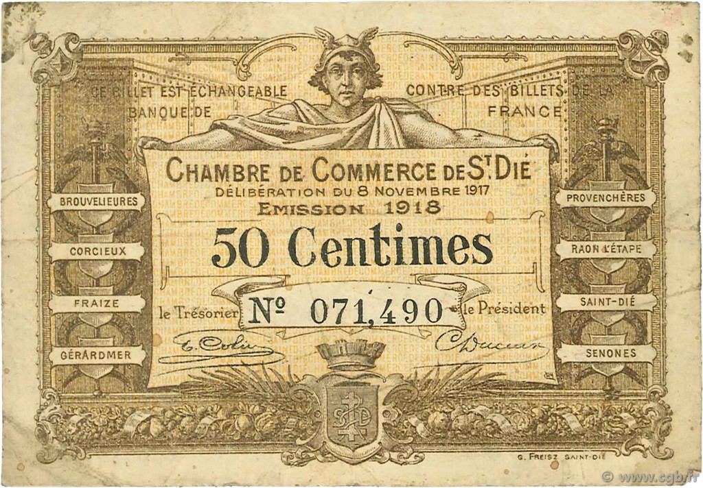 50 Centimes  FRANCE régionalisme et divers Saint-Die 1917 JP.112.10 TB