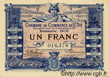1 Franc FRANCE regionalism and various Saint-Die 1917 JP.112.11 VF - XF