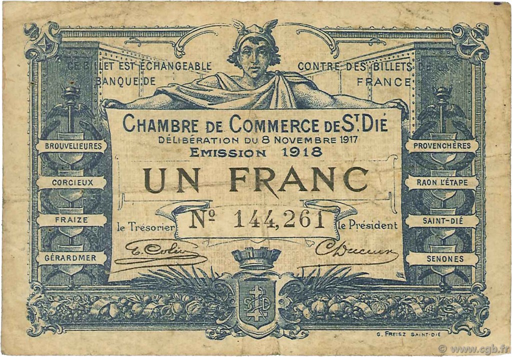 1 Franc FRANCE régionalisme et divers Saint-Die 1917 JP.112.11 TB