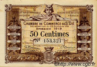 50 Centimes FRANCE régionalisme et divers Saint-Die 1918 JP.112.12 TTB à SUP
