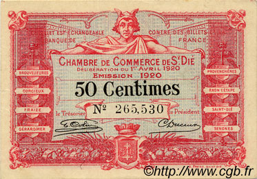 50 Centimes FRANCE regionalism and miscellaneous Saint-Die 1920 JP.112.16 VF - XF