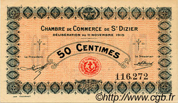50 Centimes FRANCE régionalisme et divers Saint-Dizier 1915 JP.113.01 TTB à SUP