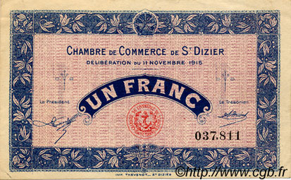 1 Franc FRANCE regionalism and various Saint-Dizier 1915 JP.113.06 VF - XF