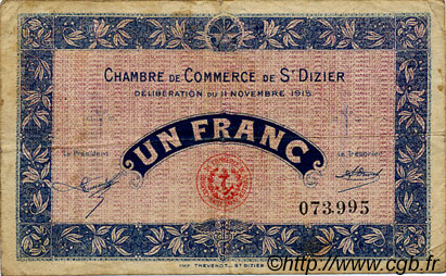 1 Franc FRANCE régionalisme et divers Saint-Dizier 1915 JP.113.06 TB