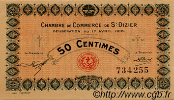 50 Centimes FRANCE Regionalismus und verschiedenen Saint-Dizier 1916 JP.113.11 fST to ST